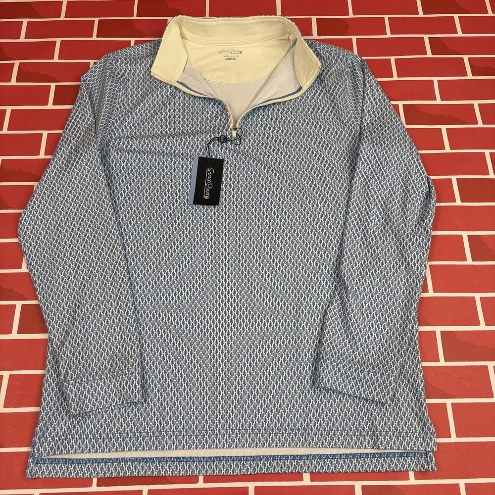 Good Good Sky High Quarter Zip Pullover Mens M Blue Geometric Golf Long Sleeve